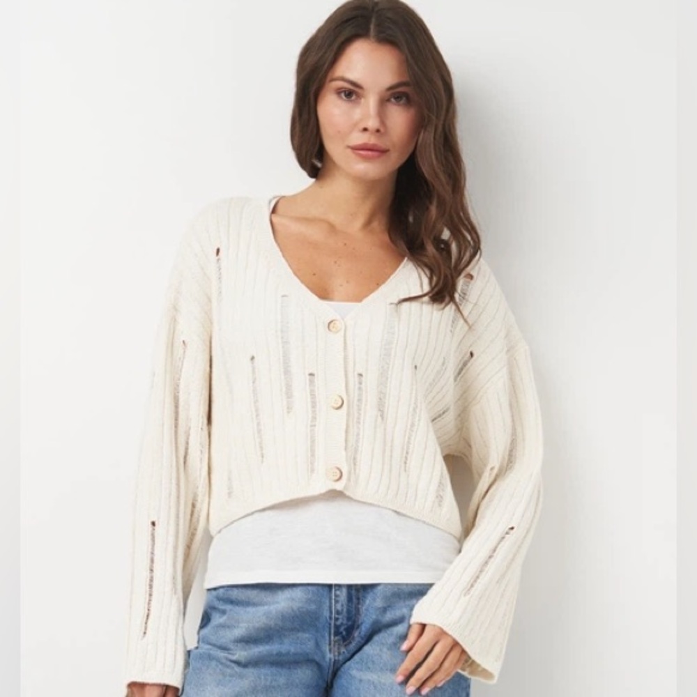 NWOT.Zara Women's Openwork Distressed Crop Knit Cardigan. Size M. NWOT.